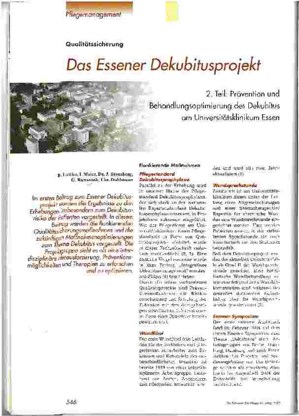 Vorschauseite 1: Das Essener Dekubitusprojekt2. Teil: Prävention und Behandlungsoptimierung des Dekubitus am Universitätsklinikum Essen