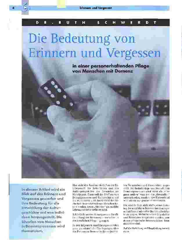 Vorschauseite 1: Die Bedeutung von Erinnern und Vergessenin einer personenhaltenden Pflege von Menschen mit Demenz