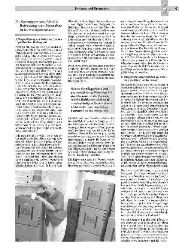Vorschauseite 6: Die Bedeutung von Erinnern und Vergessenin einer personenhaltenden Pflege von Menschen mit Demenz