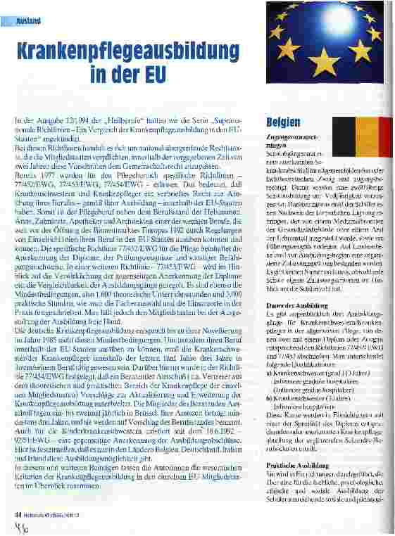 Vorschauseite 1: Krankenpflegeausbildung in der EU 1. Teil