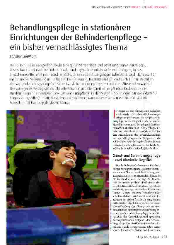 Vorschauseite 1: Behandlungspflege in stationären Einrichtungen der Behindertenpflege - ein bisher vernachlässigtes Thema