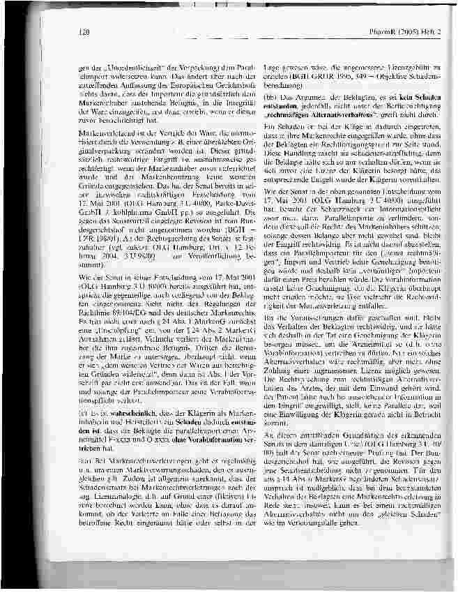 Vorschauseite 5: Parallelimport von Arzneimitteln ohne VorabinformationHansOLG Hamburg, Urteil vom 22. April 2004 - 3 U 240/01
