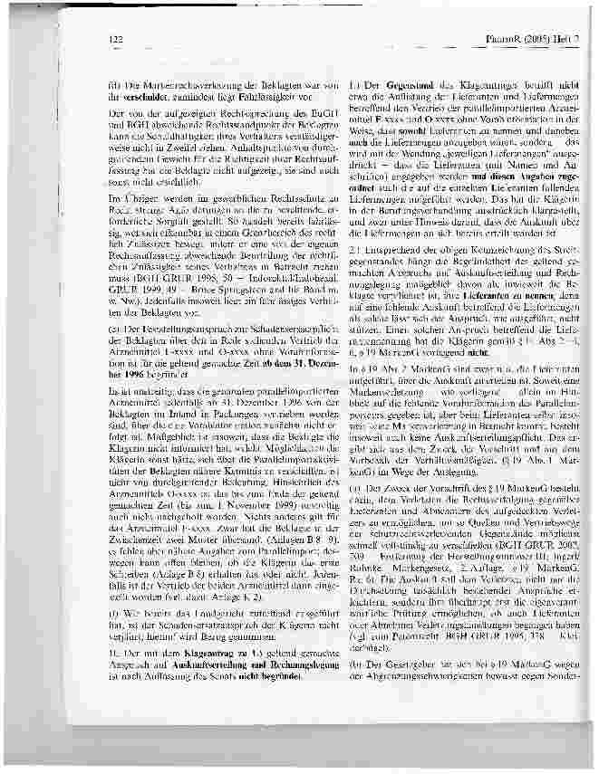 Vorschauseite 6: Parallelimport von Arzneimitteln ohne VorabinformationHansOLG Hamburg, Urteil vom 22. April 2004 - 3 U 240/01