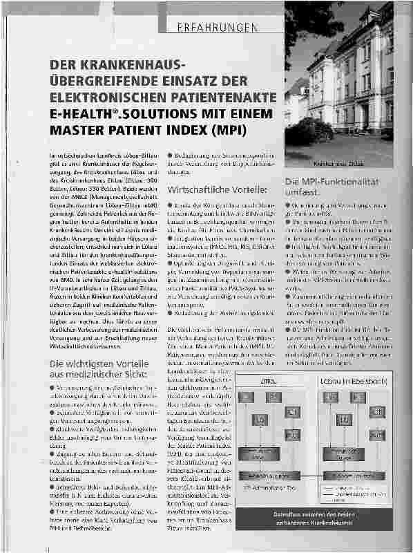 Vorschauseite 1: DER KRANKENHAUSÜBERGREIFENDE EINSATZ DER ELEKTRONISCHEN PATIENTENAKTE E-HEAITH .SOLUTIONS MIT EINEM MASTER PATIENT INDEX (MPI)