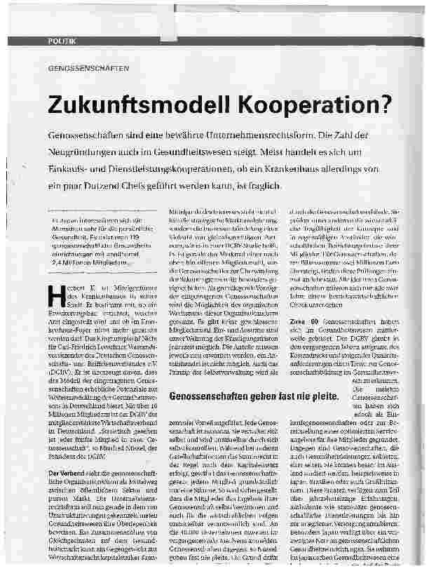 Vorschauseite 1: Zukunftsmodell Kooperation? GENOSSENSCHAFTEN