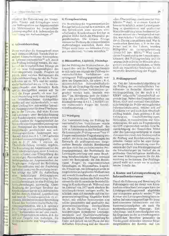 Vorschauseite 2: Zur Prüfung der wirtschaftlichen Verhältnisse im Rahmen der Jahresabschlußprüfung nach Parag. 15 Abs. Krhs. -Gesetz Nordr-Westfalen