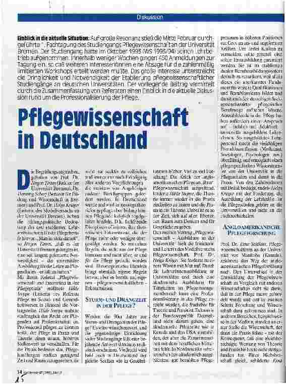 Vorschauseite 1: Pflegewissenschaft in Deutschland