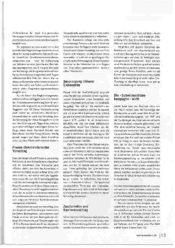 Vorschauseite 2: Keine Sanierung zu Lasten der BehindertenSGSG und Soziale Medizin zur 5. IV-Revision