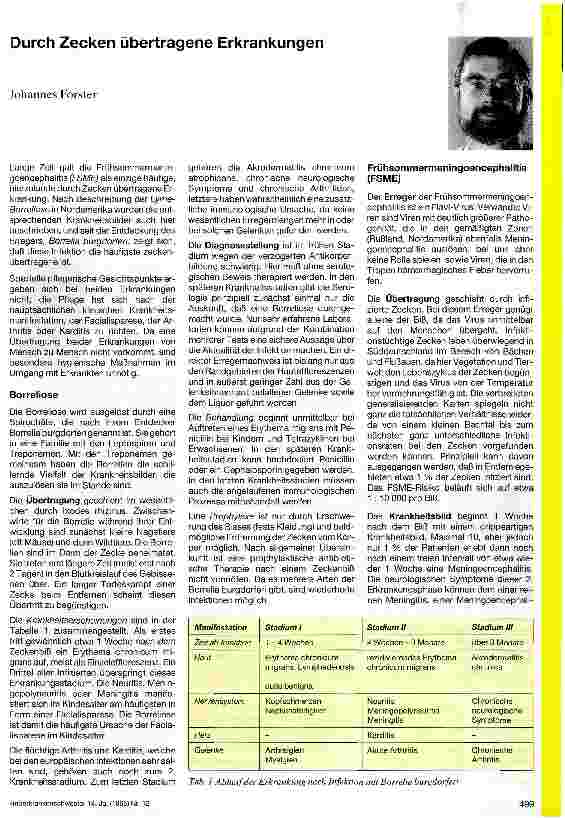 Vorschauseite 1: Durch Zecken übertragene Erkrankungen