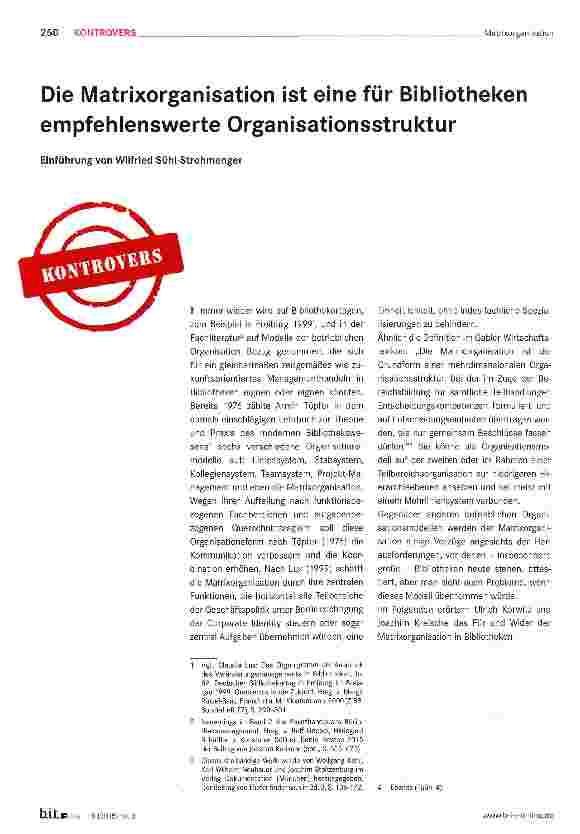 Vorschauseite 1: Die Matrixorganisation ist eine für Bibliotheken empfehlenswerte Organisationsstruktur
