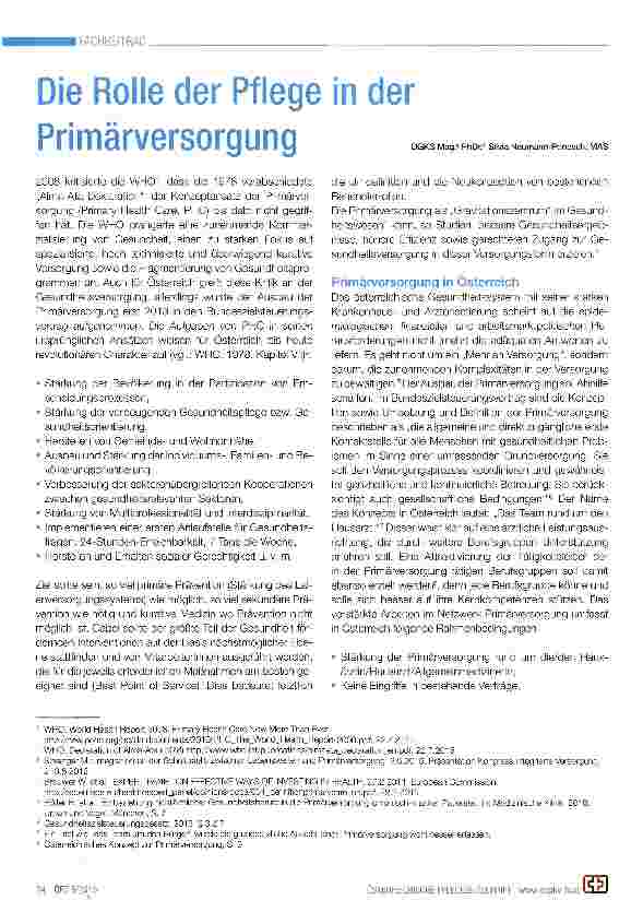 Vorschauseite 1: Die Rolle der Pflege in der Primärversorgung