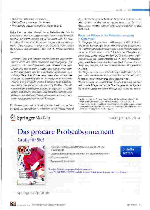 Vorschauseite 2: Die Rolle der Pflege in der Primärversorgung