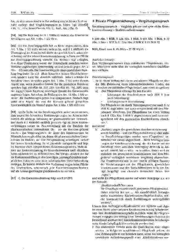 Vorschauseite 1: Private Pflegeversicherung -Vergütungsanspruch Vergütungsanspruch - Vergleich private und gesetzliche Krankenversicherung - Qualitätsanforderungen