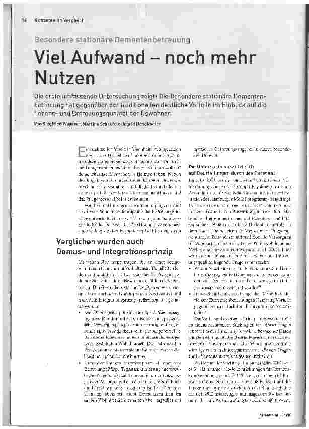 Vorschauseite 1: Viel Aufwand - noch mehr NutzenBesondere stationäre Dementenbetreuung