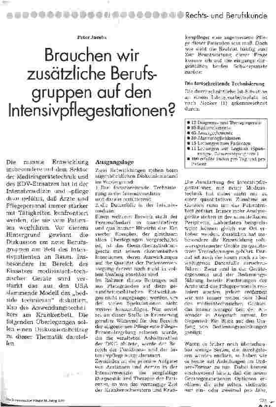 Vorschauseite 1: Brauchen wir zusätzliche Berufsgruppen auf den Intensivpflegestationen?