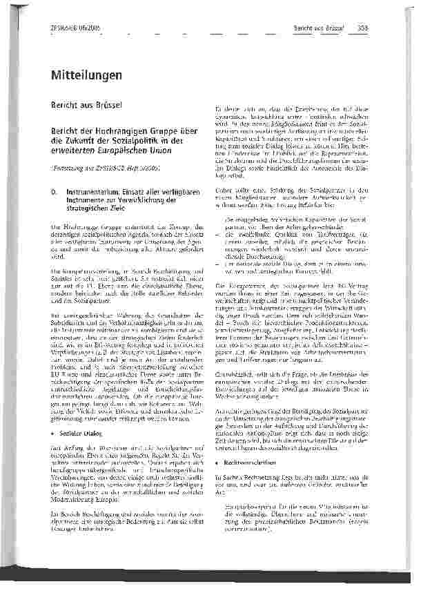 Vorschauseite 1: Mitteilungen. Bericht aus Brüssel
