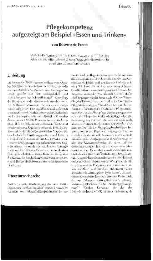 Vorschauseite 1: Pflegekompetenz gezeigt am Beispiel Essen und Trinken