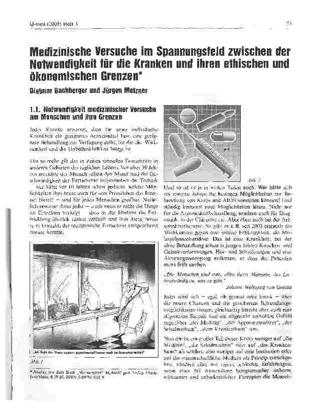 Vorschauseite 1: Medizinische Versuche im Spannungsfeld zwischen der Notwendigkeit für die Kranken und ihren ethischen und ökonomischen Grenzen