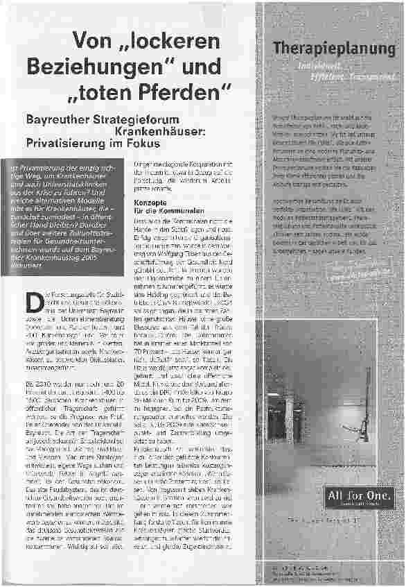 Vorschauseite 1: Von lockeren Beziehungen und toten PferdenBayreuther Strategieforum Krankenhäuser: Privatisierung im Fokus dPi6Dl3nun