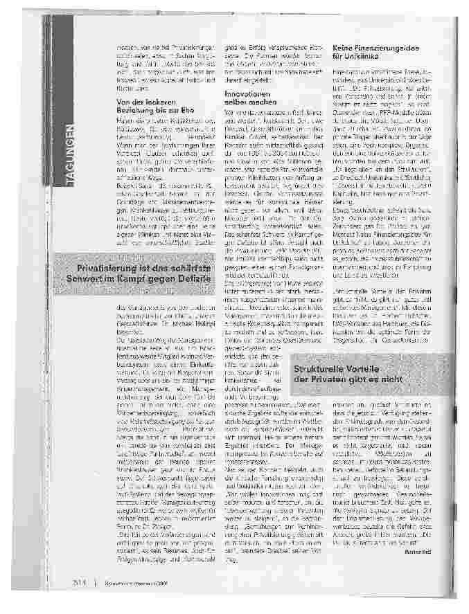 Vorschauseite 2: Von lockeren Beziehungen und toten PferdenBayreuther Strategieforum Krankenhäuser: Privatisierung im Fokus dPi6Dl3nun