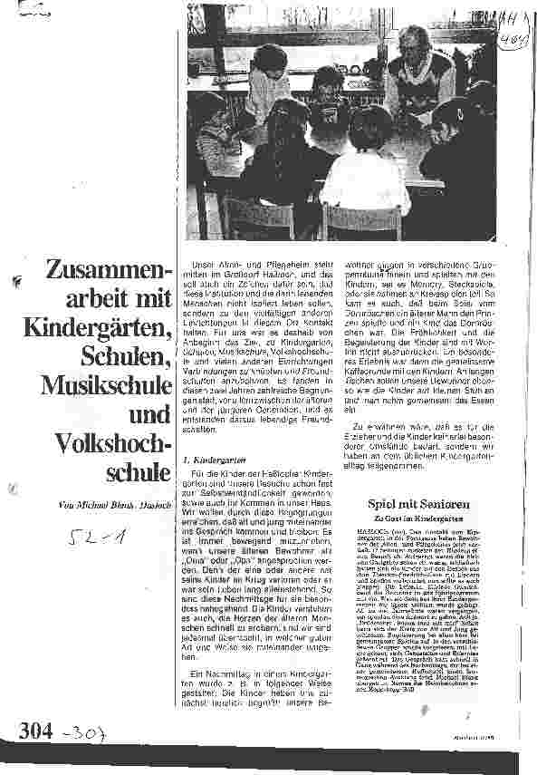 Vorschauseite 1: Zusammenarbeit mit Kindergärten, Schulen, Musikschule und Volkshochschule