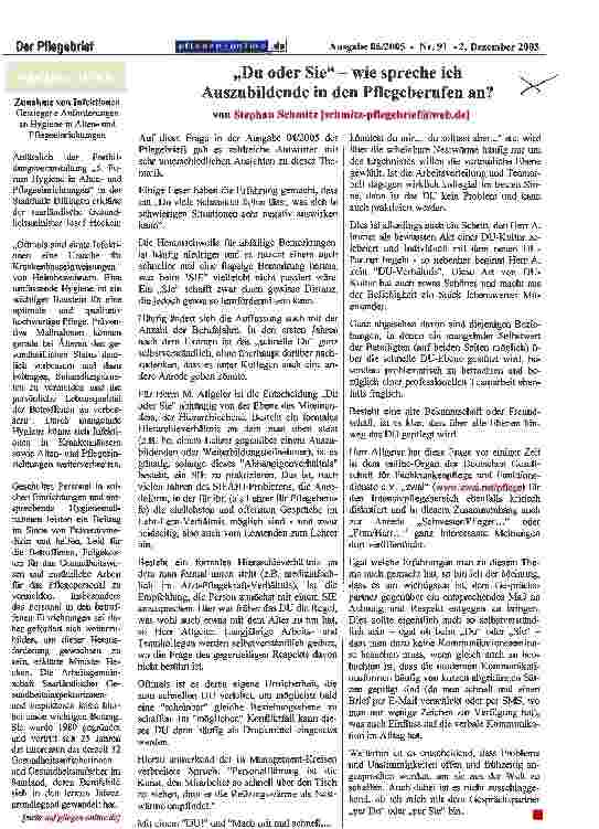 Vorschauseite 1: Du oder Sie - wie spreche ich Auszubildende in den Pflegeberufen an?