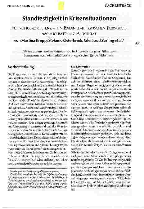 Vorschauseite 1: Standfestigkeit in KrisensituationenFÜHRUNGSKOMPETENZ - EIN BALANCEAKT ZWISCHEN FÜRSORGE, SACHLICHKEIT UND AUTORITÄT