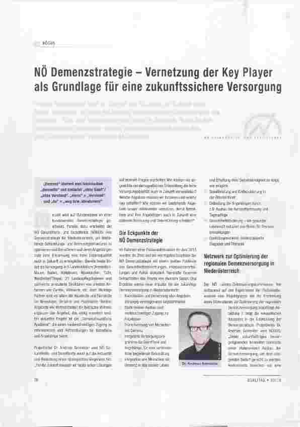 Vorschauseite 1: NÖ Demenzstrategie Vernetzung der Key Player als Grundlage für eine zukunftssichere Versorgung
