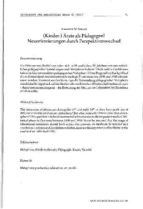 Vorschauseite 1: (Kinder-) Ärzte als Pädagogen? Neuorientierungen durch Perspektivenwechsel