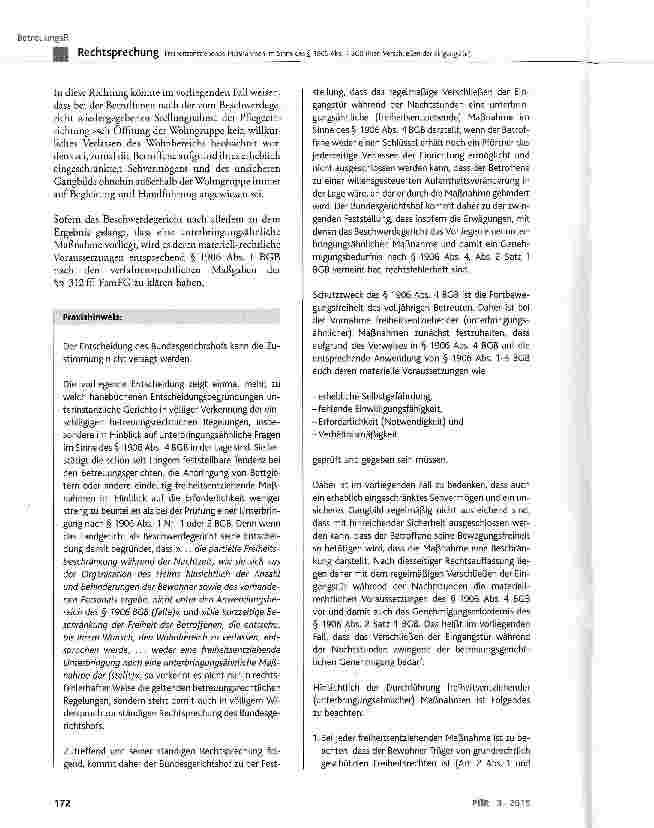 Vorschauseite 5: Freiheitsentziehende Maßnahmen im Sinne des § 1906 Abs. 4 BGB (hier: Verschließen der Eingangstür)BGB§ 1906 Abs. 4