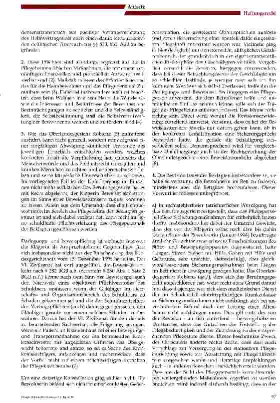 Vorschauseite 2: Zu den Sicherungspflichten des Einrichtungsträgers bei leistungsunabhängigen Stürzen von Bewohnern