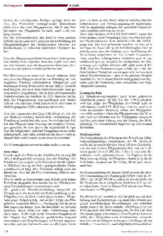Vorschauseite 5: Zu den Sicherungspflichten des Einrichtungsträgers bei leistungsunabhängigen Stürzen von Bewohnern