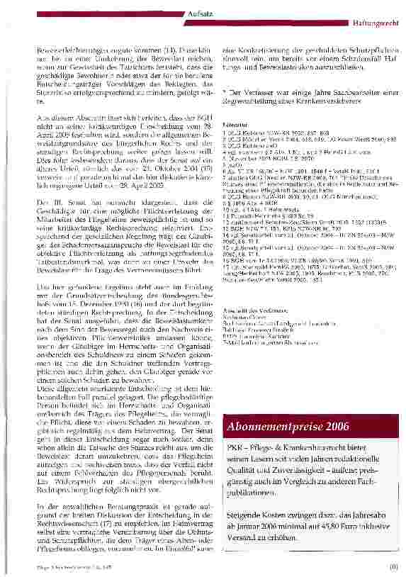 Vorschauseite 6: Zu den Sicherungspflichten des Einrichtungsträgers bei leistungsunabhängigen Stürzen von Bewohnern