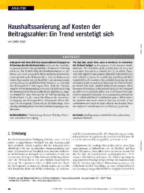 Vorschauseite 1: Haushaltssanierung auf Kosten der Beitragszahler: Ein Trend verstetigt sich