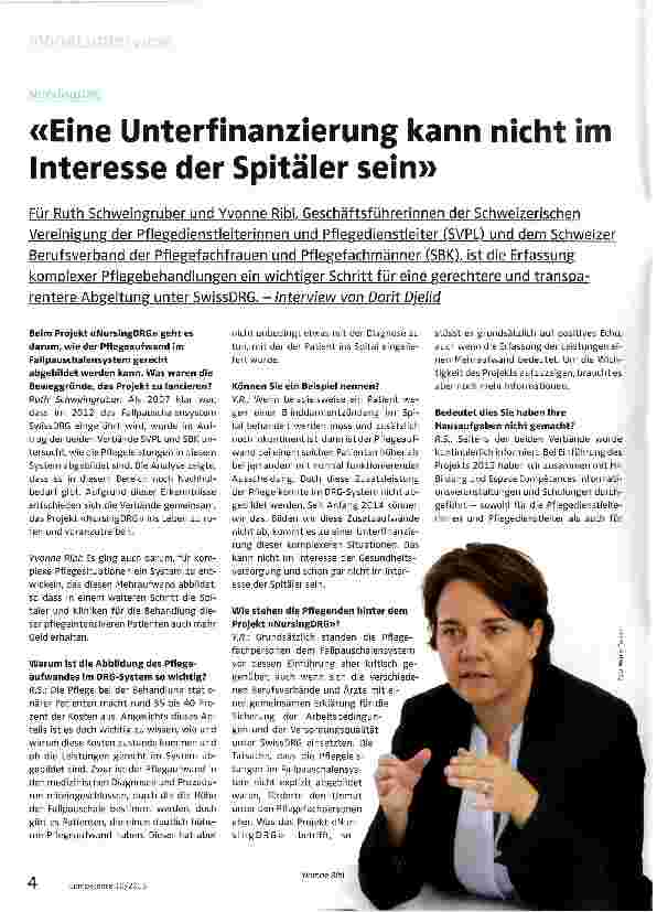 Vorschauseite 1: Eine Unterfinanzierung kann nicht im Interesse der Spitäler sein