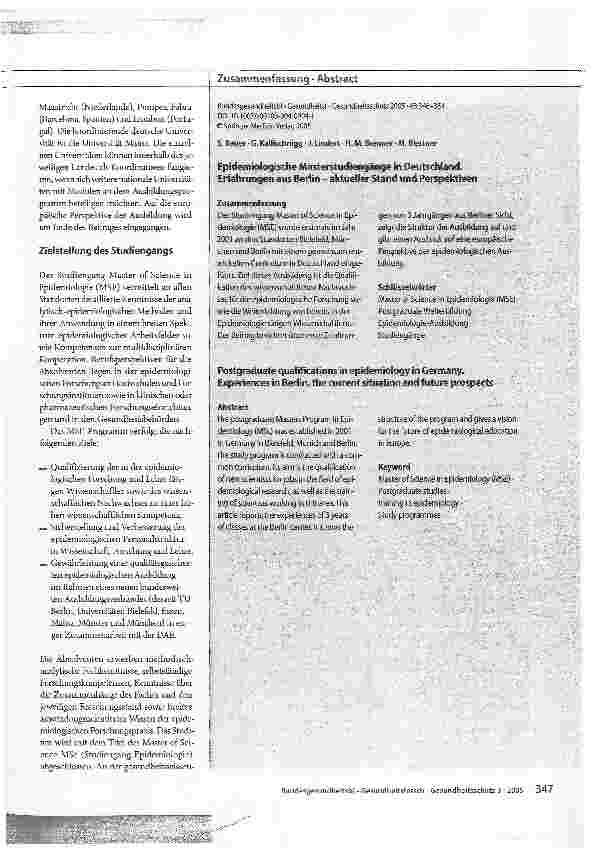 Vorschauseite 2: Epidemiologische Masterstudiengänge in DeutschlandErfahrungen aus Berlin - aktueller Stand und Perspektiven