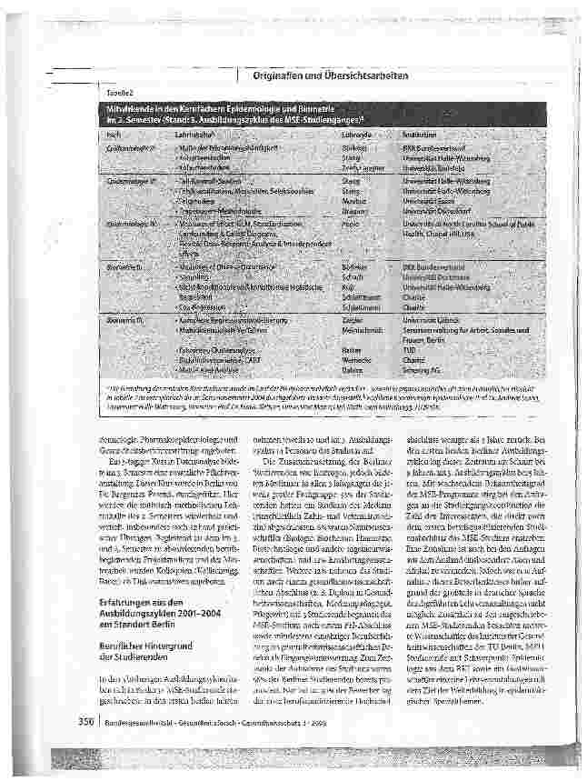Vorschauseite 5: Epidemiologische Masterstudiengänge in DeutschlandErfahrungen aus Berlin - aktueller Stand und Perspektiven