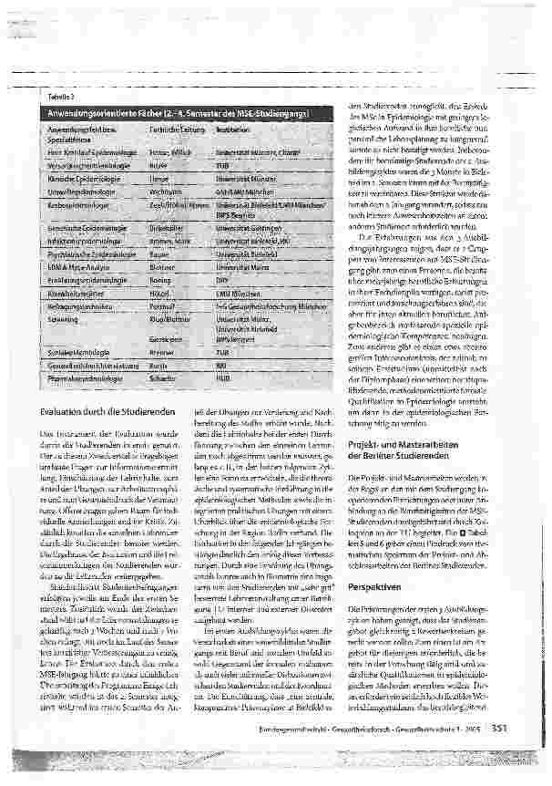 Vorschauseite 6: Epidemiologische Masterstudiengänge in DeutschlandErfahrungen aus Berlin - aktueller Stand und Perspektiven
