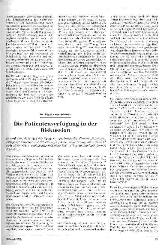 Vorschauseite 1: Die Patientenverfügung in der Diskussion