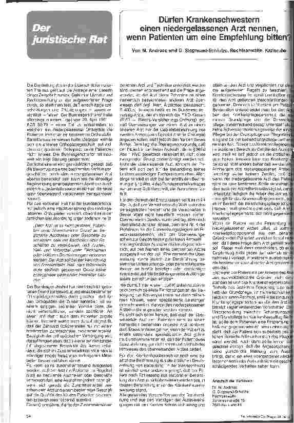 Vorschauseite 1: Dürfen Krankenschwestern einen niedergelassenen Arzt nennen, wenn Patienten um eine Empfehlung bitten
