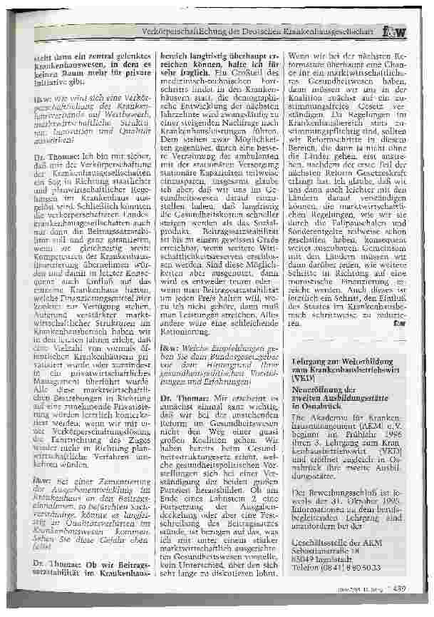 Vorschauseite 2: Verkörperschaftlichung des Deutschen Krankenhausgesellschaft Interview mit Dr. Dieter Thomae, MdB, Vorsitzender des Ausschusses für Gesundheit des Deutschen Bundestages