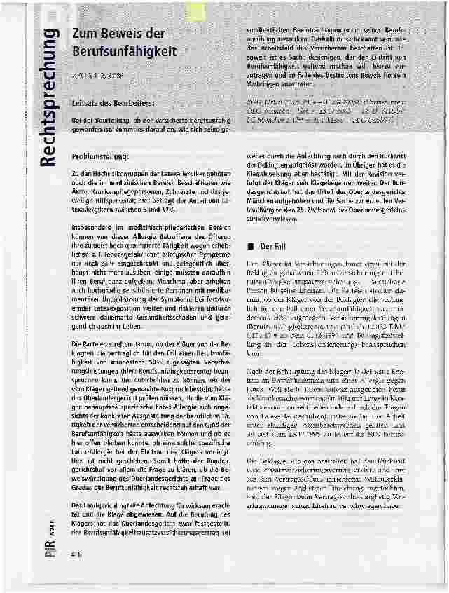 Vorschauseite 1: Zum Beweis der Berufsunfähigkeit