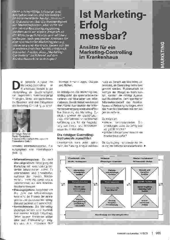 Vorschauseite 1: Ist Marketing Erfolg messbar? Ansätze für ein Marketing-Controlling im Krankenhaus