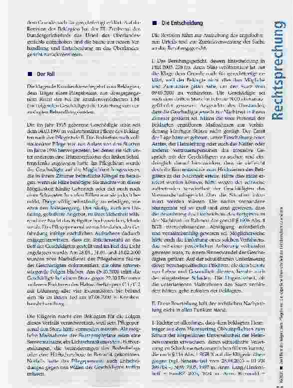 Vorschauseite 2: Zur Pflicht des Trägers eines Pflegeheims, die körperliche Unversehrtheit der Heimbewohner zu schützen