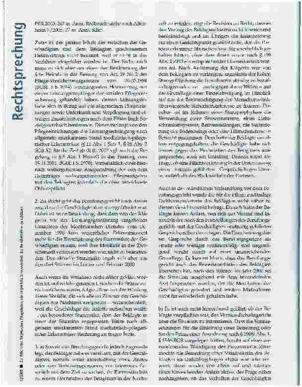 Vorschauseite 3: Zur Pflicht des Trägers eines Pflegeheims, die körperliche Unversehrtheit der Heimbewohner zu schützen