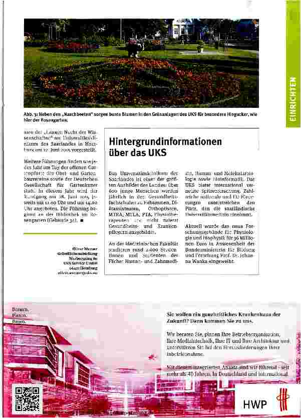 Vorschauseite 3: Nasch mich! Aktion „Essbare Klinik des Universitätsklinikums des Saarlandes