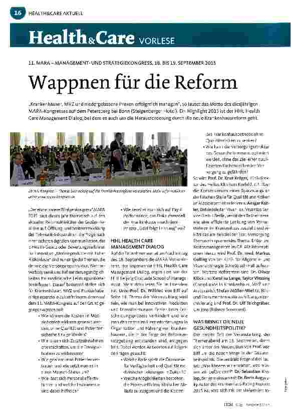 Vorschauseite 1: 11. MARA - MANAGEMENT-UND STRATEGIEKONGRESS, 18. BIS 19. SEPTEMBER 2015Wappnen für die Reform