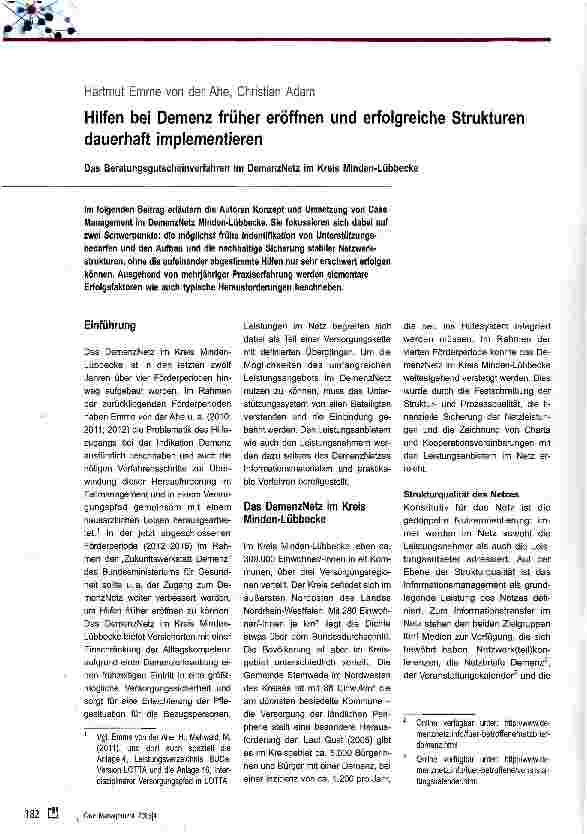 Vorschauseite 1: Hilfen bei Demenz früher eröffnen und erfolgreiche Strukturen dauerhaft implementieren