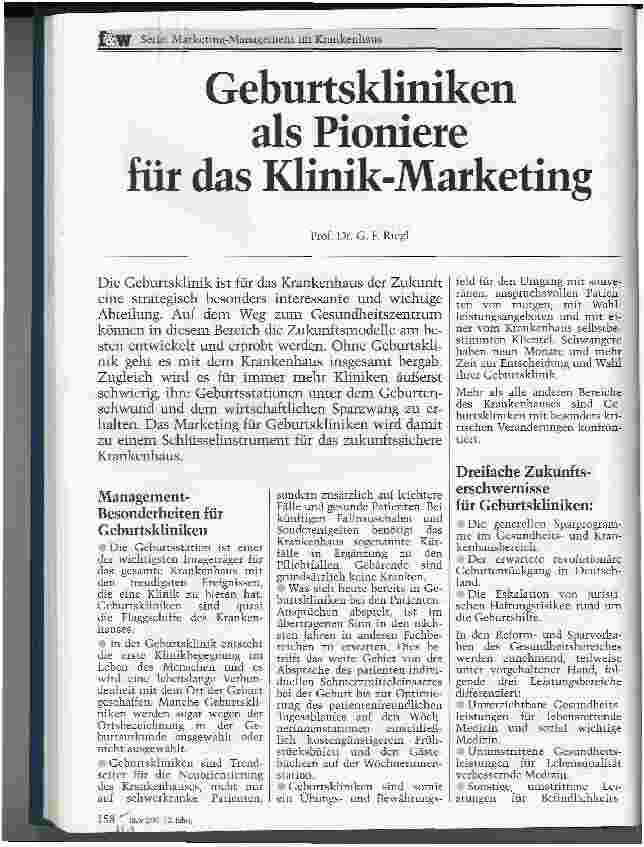 Vorschauseite 1: Geburtskliniken als Pioniere für das Klinik-Marketing
