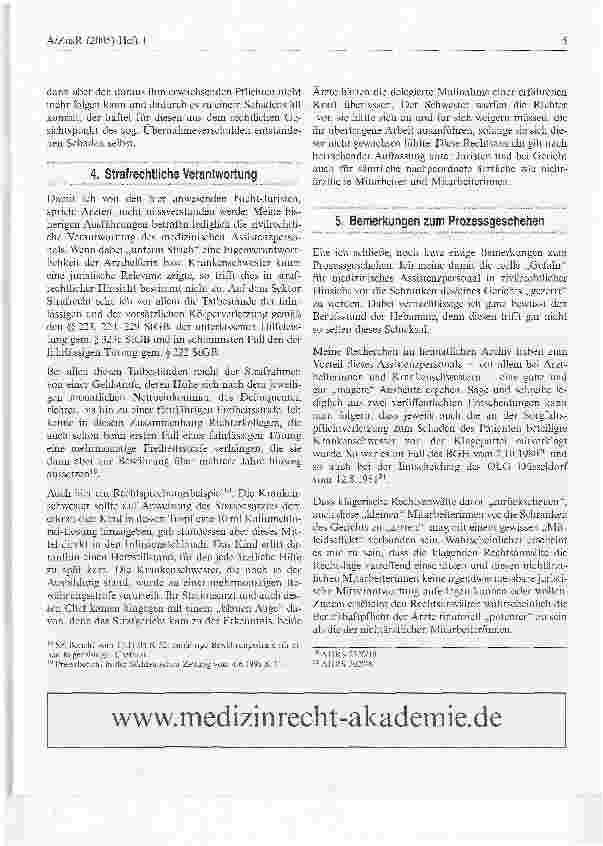 Vorschauseite 5: Zur rechtlichen Verantwortung des Assistenzpersonals:Arzthelferin - Krankenschwester